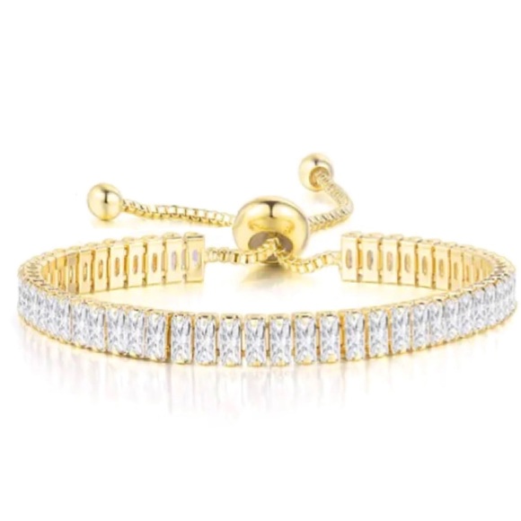 🌹HP🌹Just in💕Brand NEW CZ Princess Cut Diamond Tennis Bracelet Adjustable - Picture 2 of 3